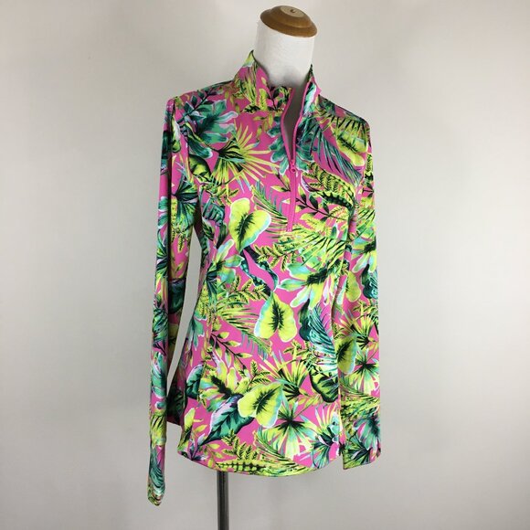 NWT TOMMY BAHAMA Floral Leaf Print Moisture Wick Quick Dry UPF 50 Golf Shirt - Picture 1 of 11